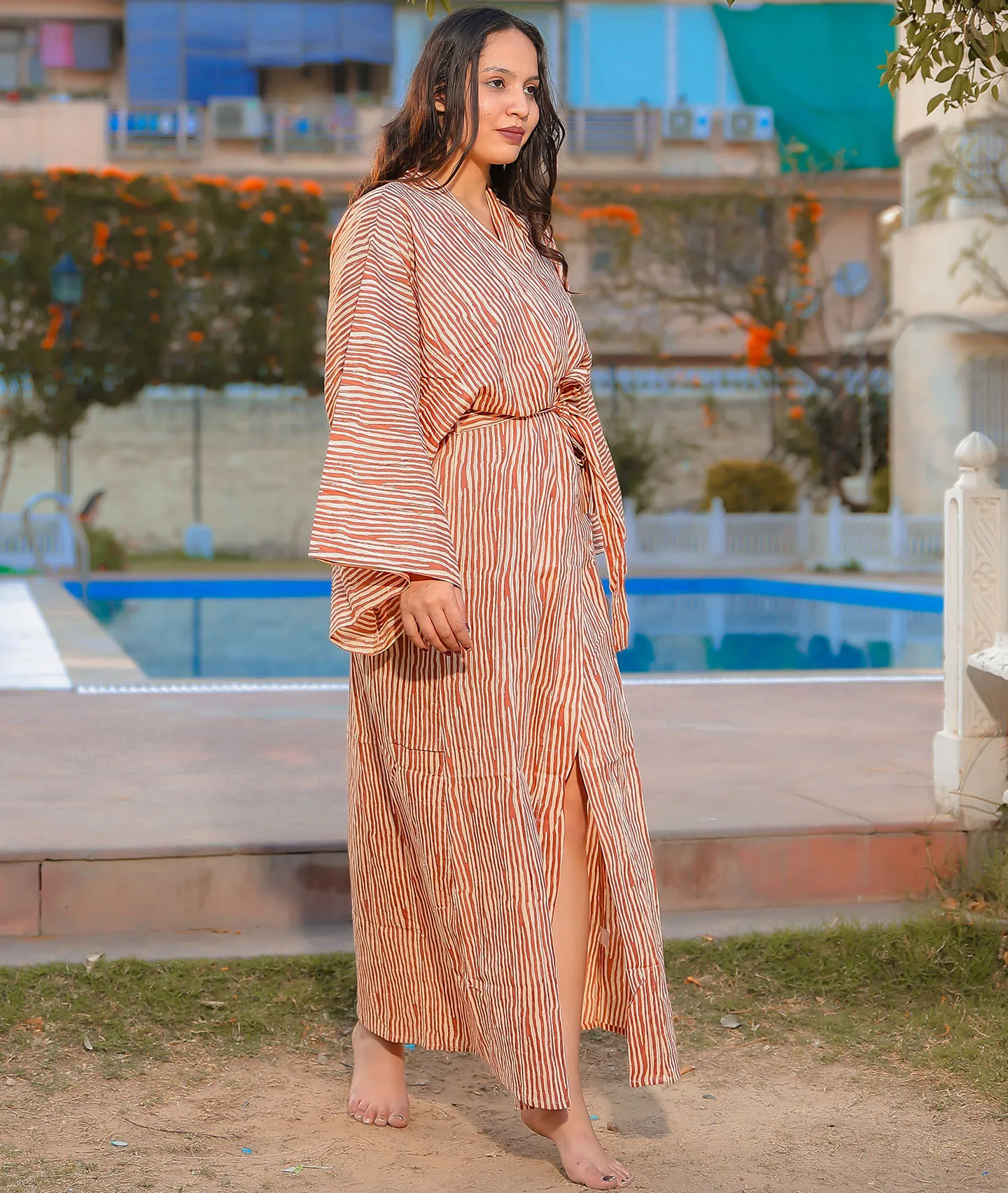 Cotton Collection 2024 Women Kimono Bathrobe Dress Women Sexy Nightwear Gown Dress for Summer Full Sleeve Dresses