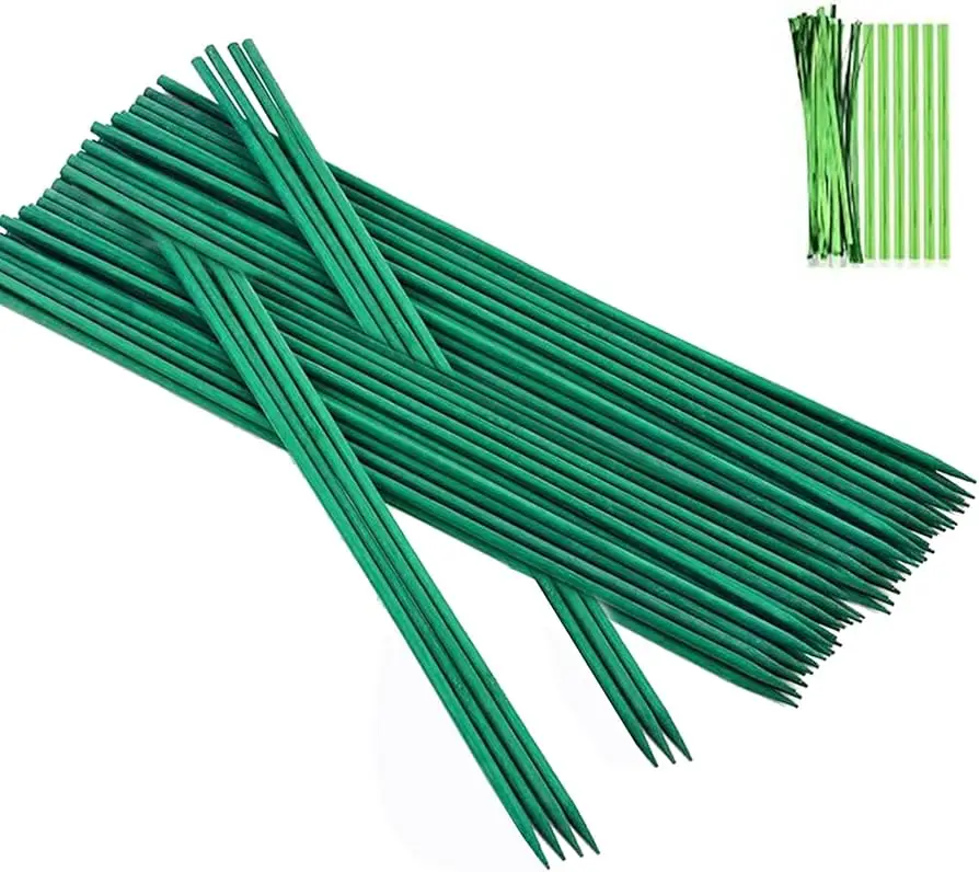 Green PVC coated bamboo Treated flower support sticks plastic tube Pole Tonkin bamboo stakes