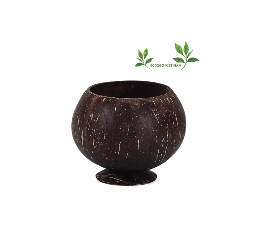 Wholesale bulk high quality coconut drinking cups various sizes with spoon cheap price and engraved laser logo customized