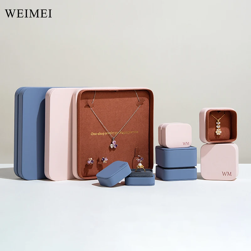 WEIMEI Custom LOGO New Design Lid and Base box Ring Necklace Gift Packaging Luxury Leather Jewelry Box