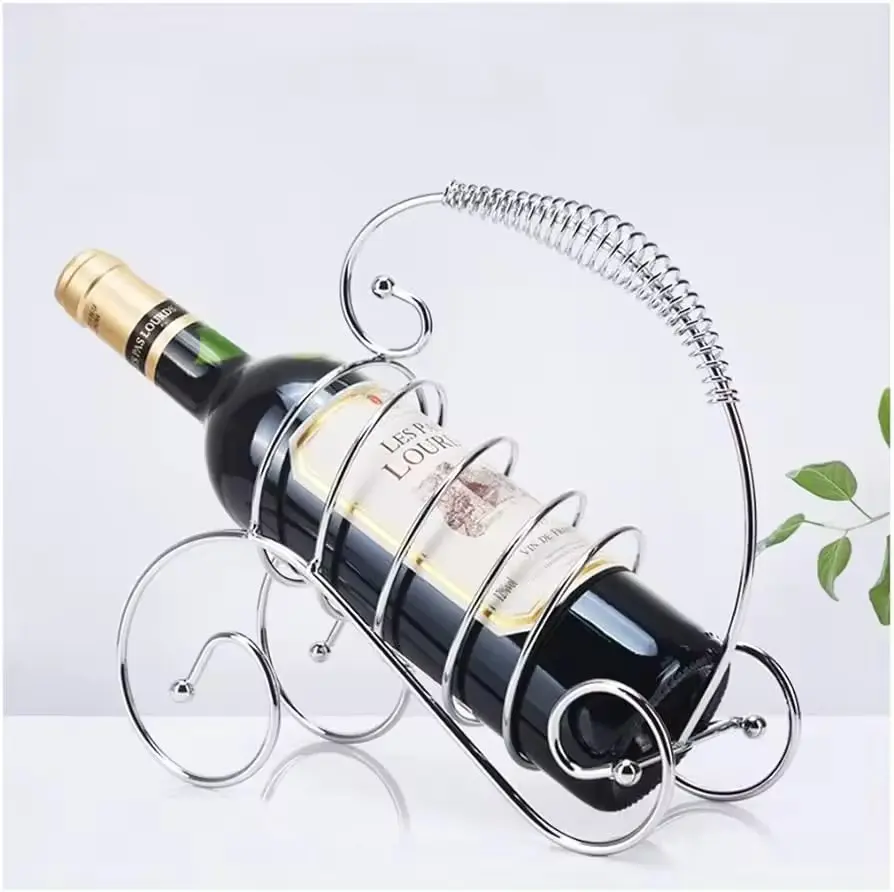 Antique Decorative Iron Wire Standing Wine Storage Rack Counter top Metal Wine Bottle Holder Silver Wine Racks
