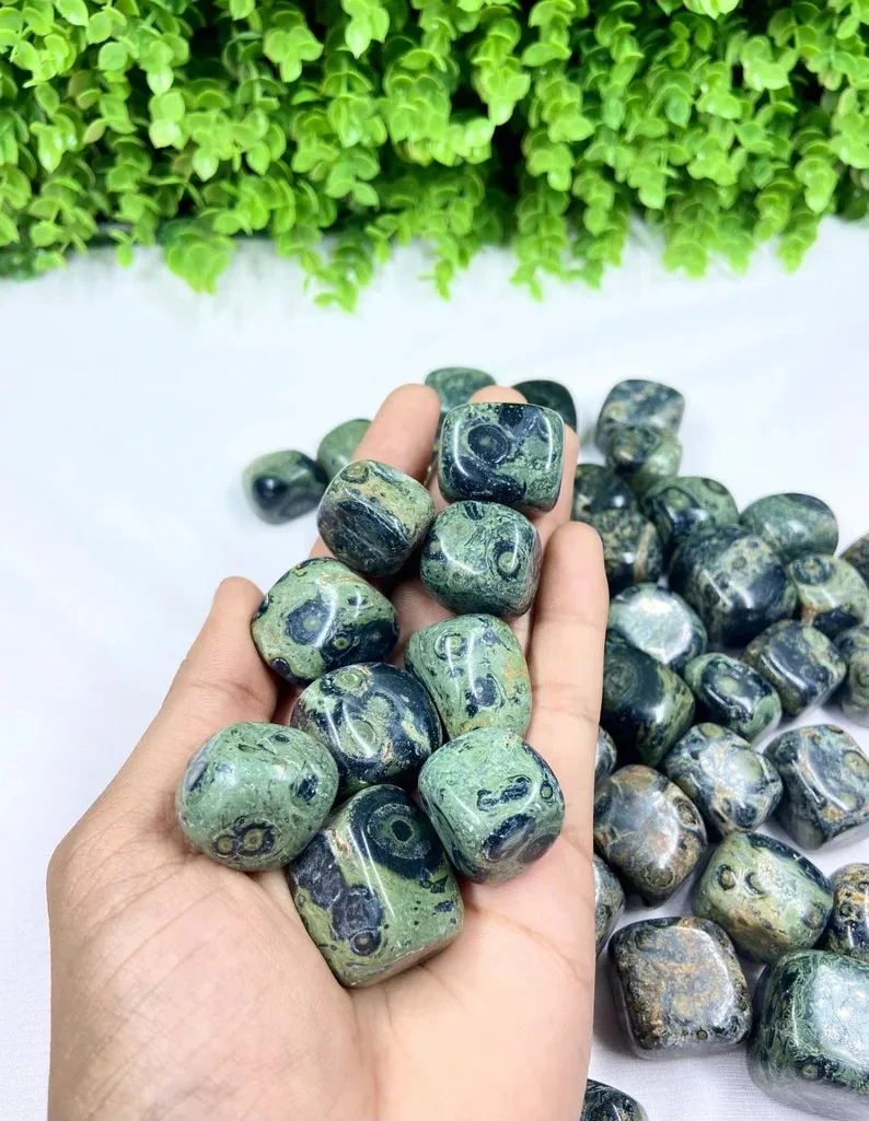 Factory Price Natural Green Kambaba Jasper Tumbled Stone Polished Healing Crystal Tumbles Reiki Charged Metaphysical Stone