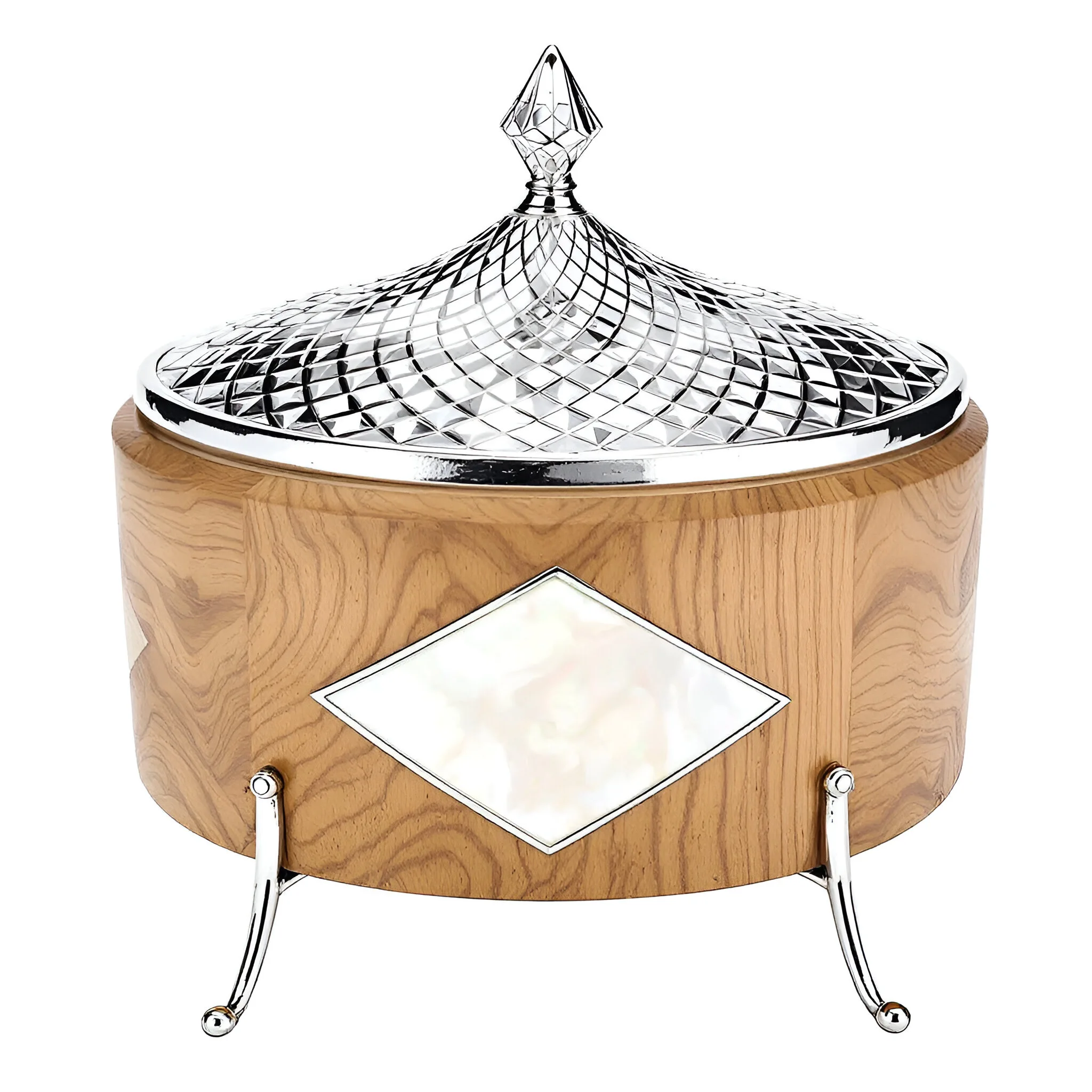 Artisan Elegance Casserole Dish Intricate Wood Inlay & Textured Metal Stainless steel Chafing Dishes with Lid for Stylish Serve