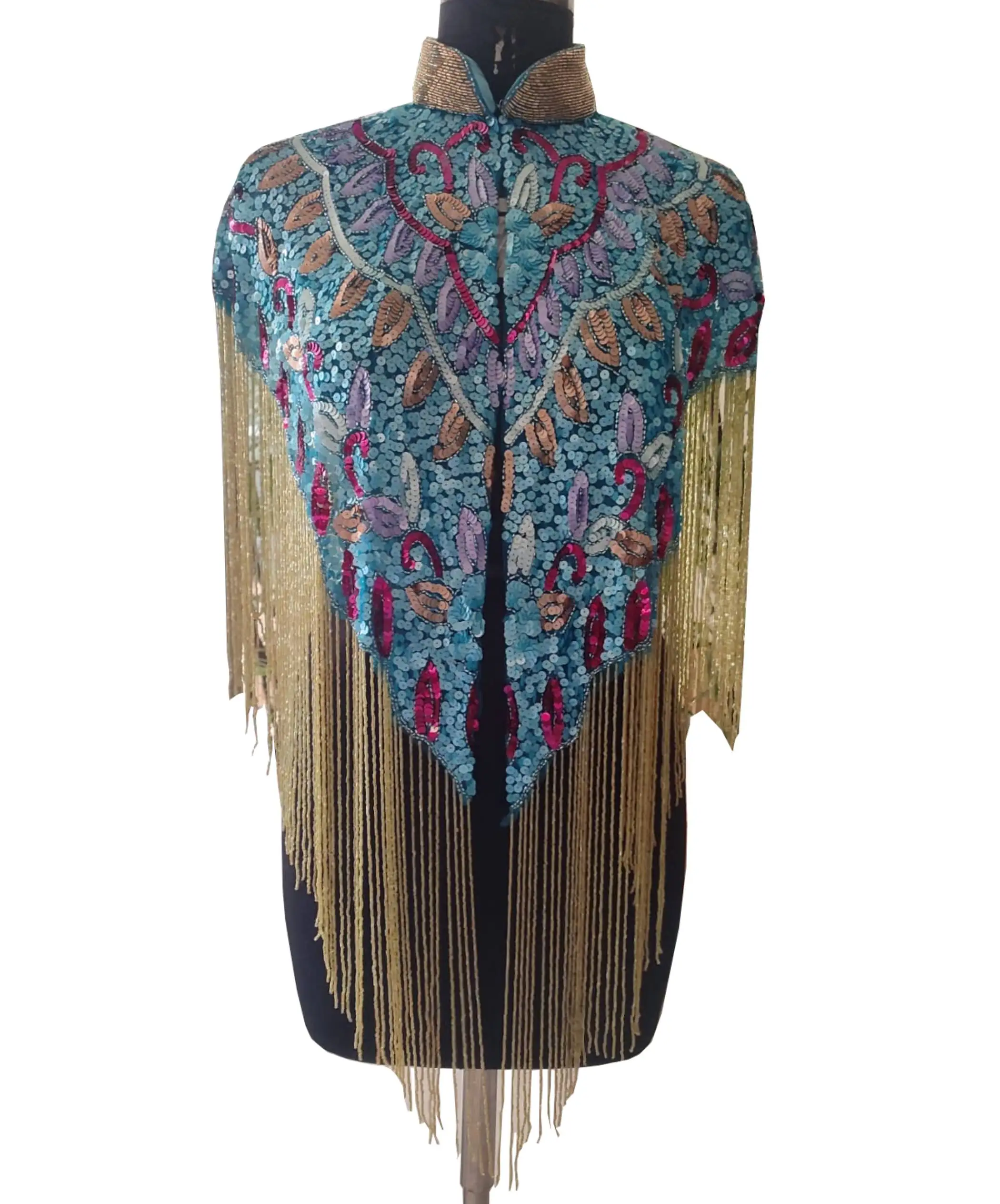 Women Vintage Great Hand Embroidery Party Evening Multiwearable Multicoloured Elegant Collar Sequin Beaded Sparkling Capes