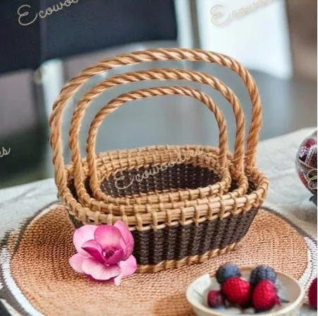 Cane Bamboo Oval Basket for Multipurpose Uses for Hamper Chocolate Flower Pooja Cane Basket Festival Gifts  Set of 3 baskets