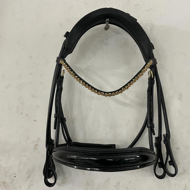 High Quality Horse Leather Rolled Bridle with 8mm Crystal Browband