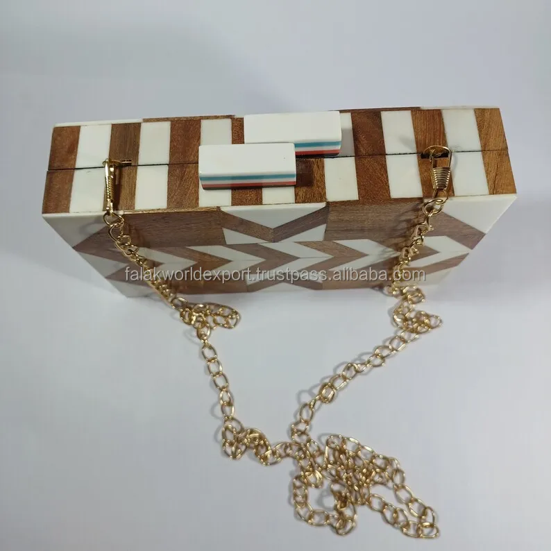 Woman Wooden Fancy Clutch Bag High Quality And Unique Design  for Womens Wedding Clutch Handbag Resin From India