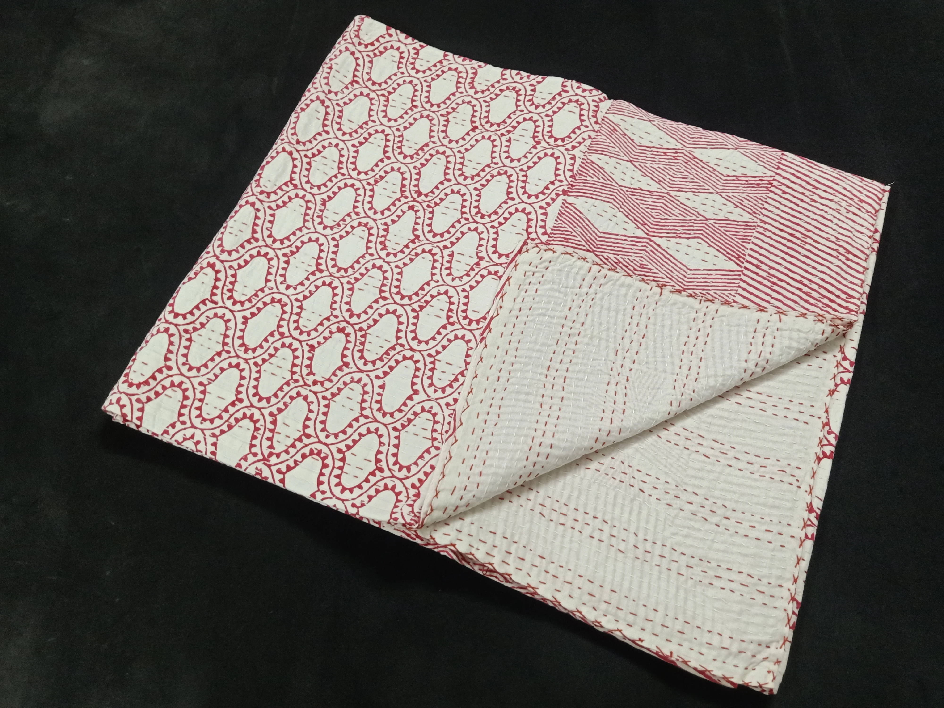 Винтажное одеяло Kantha с индийским блочным принтом Двустороннее хлопковое
