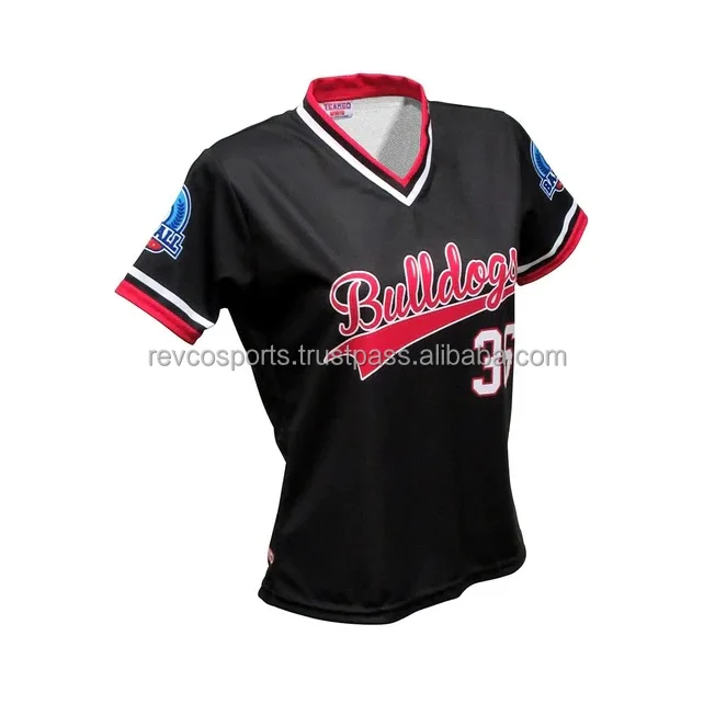Ladies Sports Clothing Baseball Jerseys Unisex Plain Black With Pink Screen Printing Softball Jerseys Women V Neck Sports Tshirt