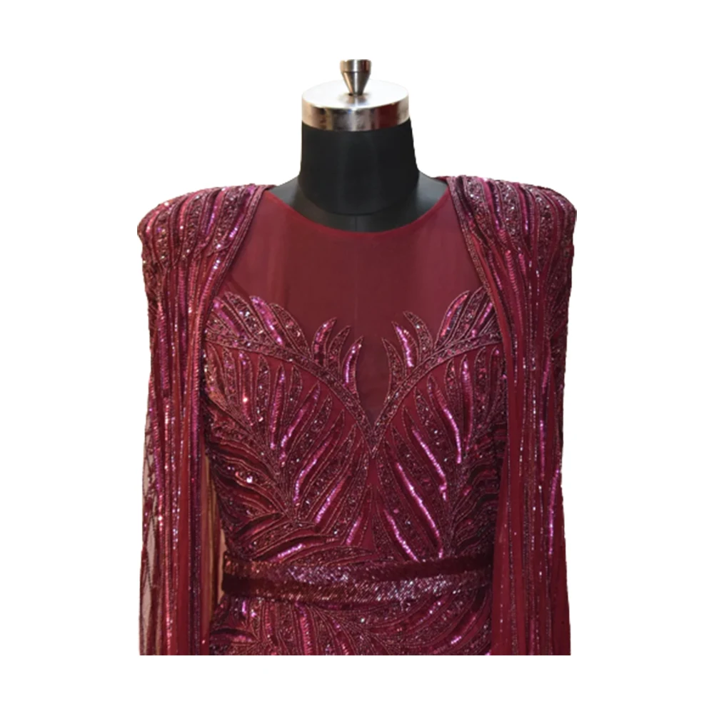 Rajgadhia Exports Beaded Evening Gowns O-neck Evening Dresses for Women Full Sleeves Embroidery Evening / Formal Party Straight