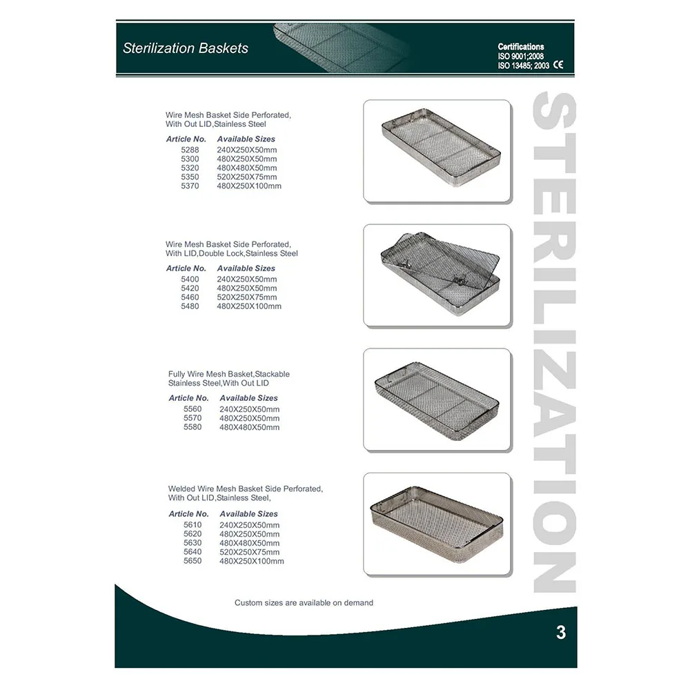 hot sale Medical Hospital Instruments sterilization fine wire mesh tray Trinket basket side perforated with perforated LID