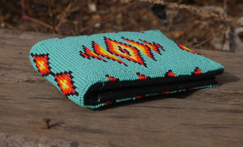 Leather Wallet Hand-Embroidered  Beads Bifold Wallet Unisex Gift Beaded Wallet With intricate Beadwork Wholesale Manufacturer