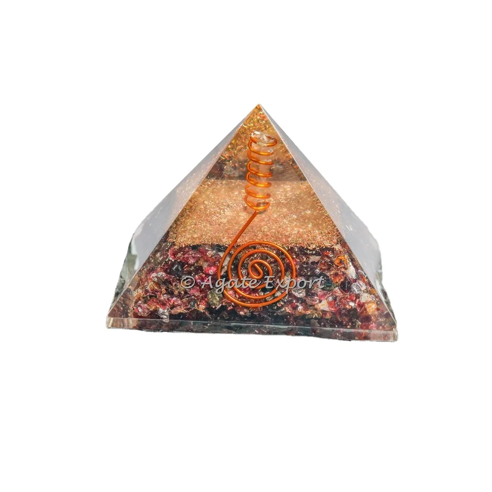 Natural Crystal Semiprecious Stone Craft Garnet Root Chakra Orgonite Emf Protection Pyramid