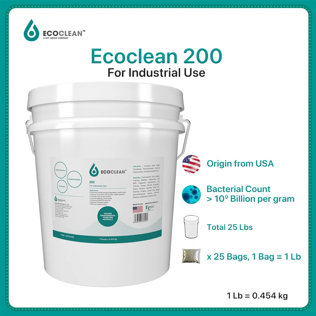 Microbiology of Wastewater Treatment in Industrial Areas Rubber Pharmaceuticals Hospitals EcoClean TM  200 - 25 Lbs