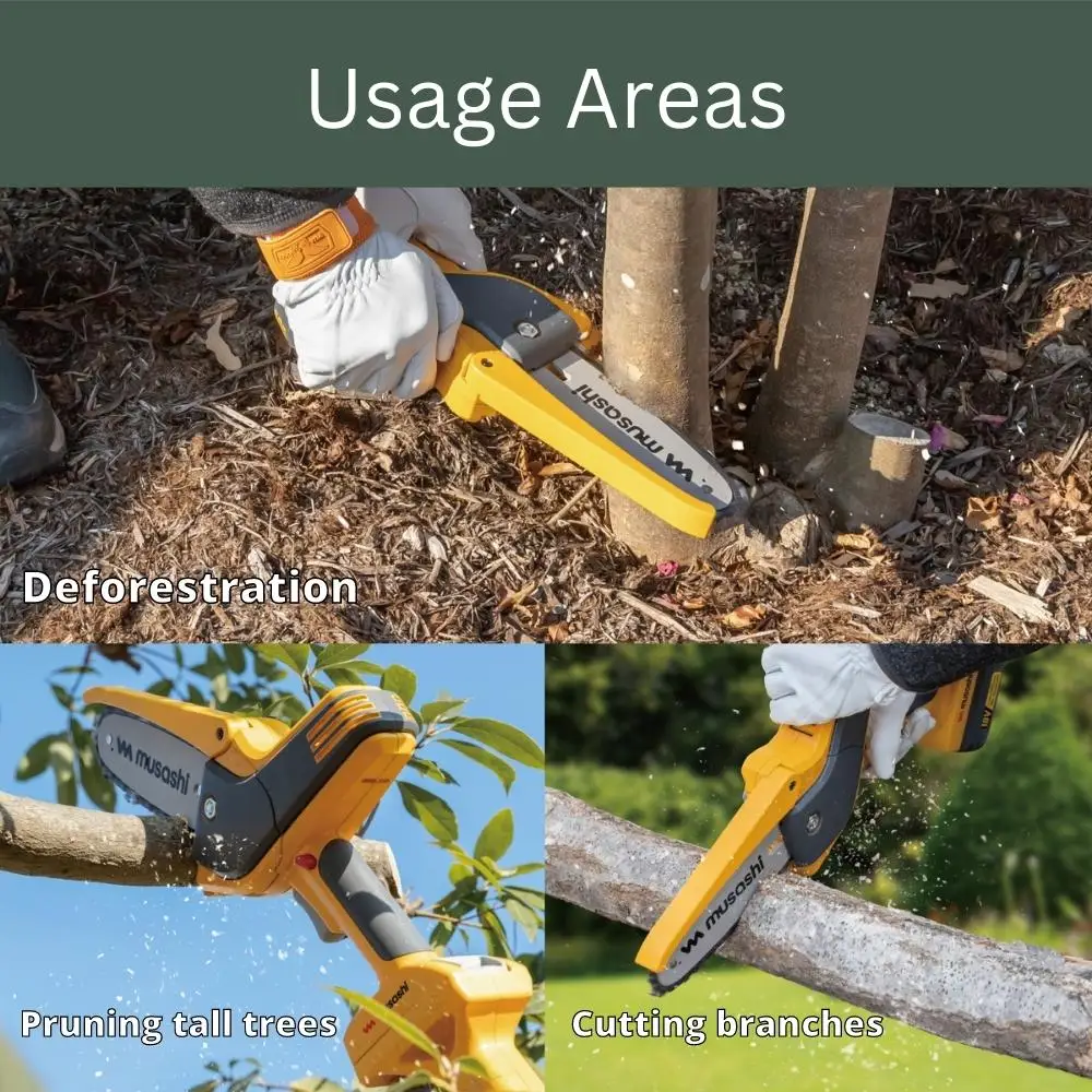 Musashi Cordless Pole Saw and Mini Chainsaw  Brushless Chainsaw  2.6kg Lightweight  18V 2.0Ah Li-ion Battery
