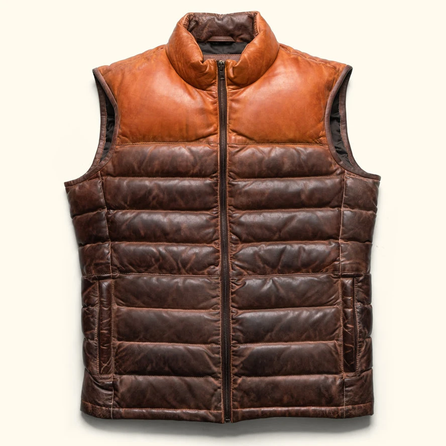 Custom Design High Quality Genuine Sheepskin Leather Puffer Vest for Mens and Womens Quilted Down Filled Bubble Waistcoat Jacket