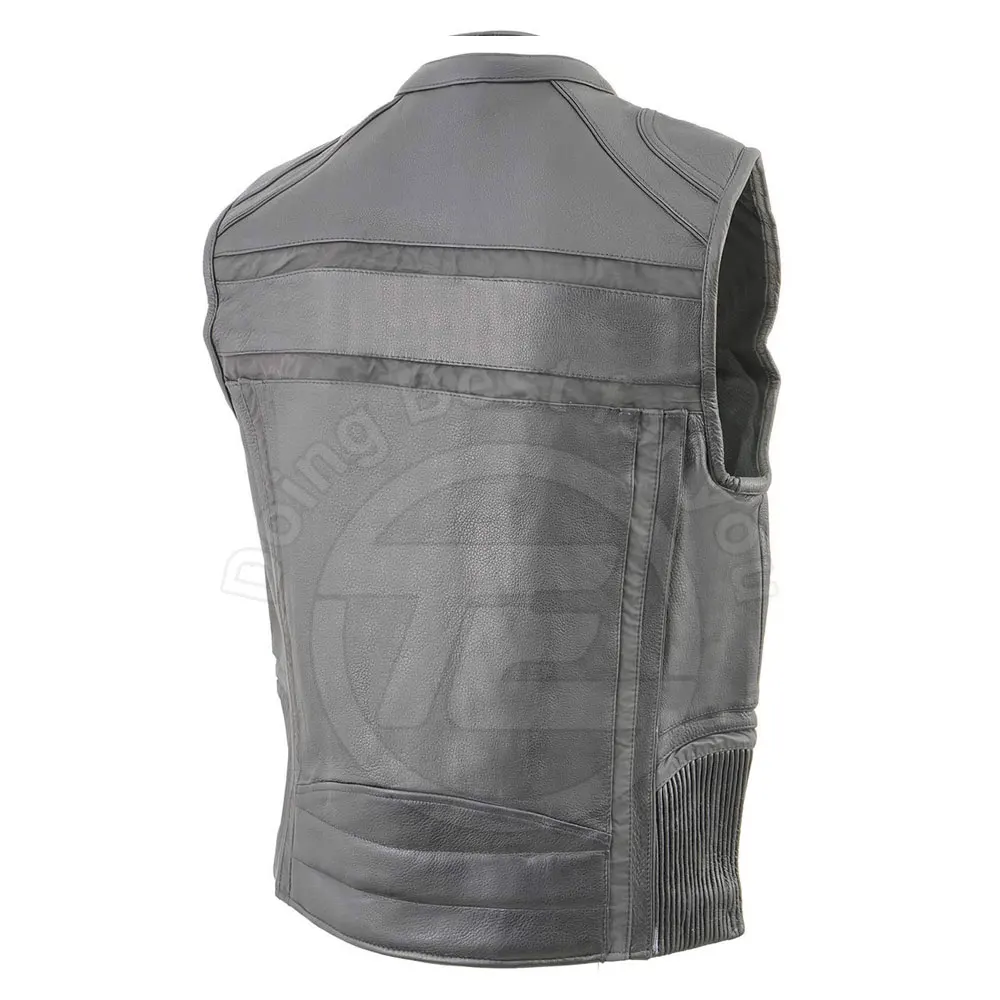 2024 OEM New Best Genuine Fashion Pure Leather Motorcycle Vest Sleeveless Men Leather Vest