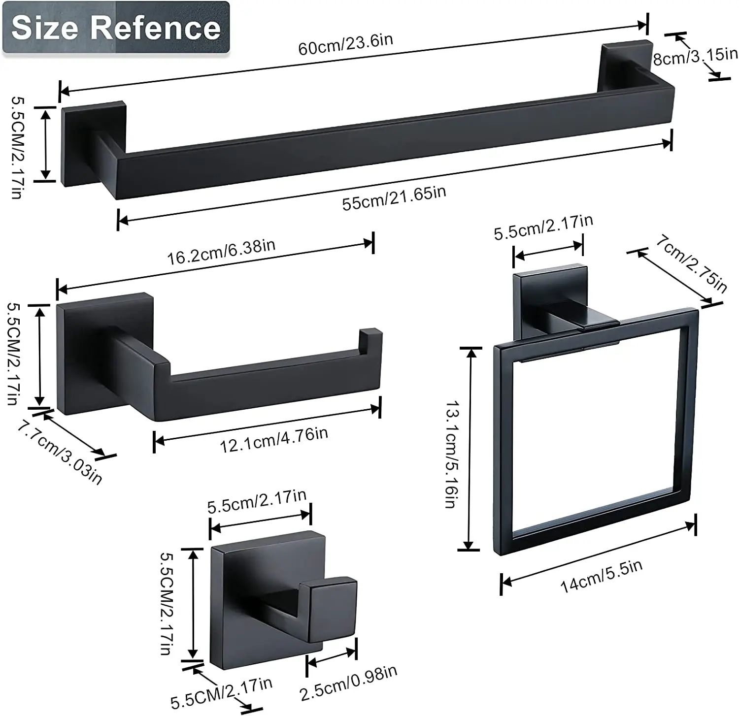 Wall Mounted 4-piece Matte Black  Bathroom Towel Bar Set Stainless Steel Bath Hardware Accessories Set