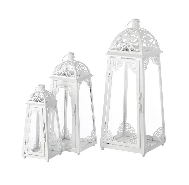 wedding decorative White moroccan lantern garden hanging decoration moroccan set of 3 metal candle lantern