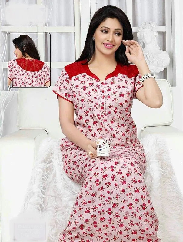 Top Selling Best Quality Cotton Printed Full Length Beautiful and Simple Nighty Maxi Dress for Girls and Women at Best Price