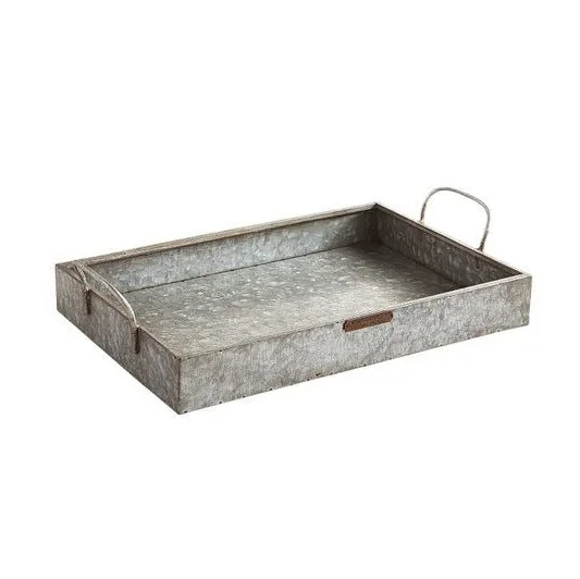 Galvanized Steel Square Galvanized Metal Tray with Handle decorative tray for fruits and vegetables