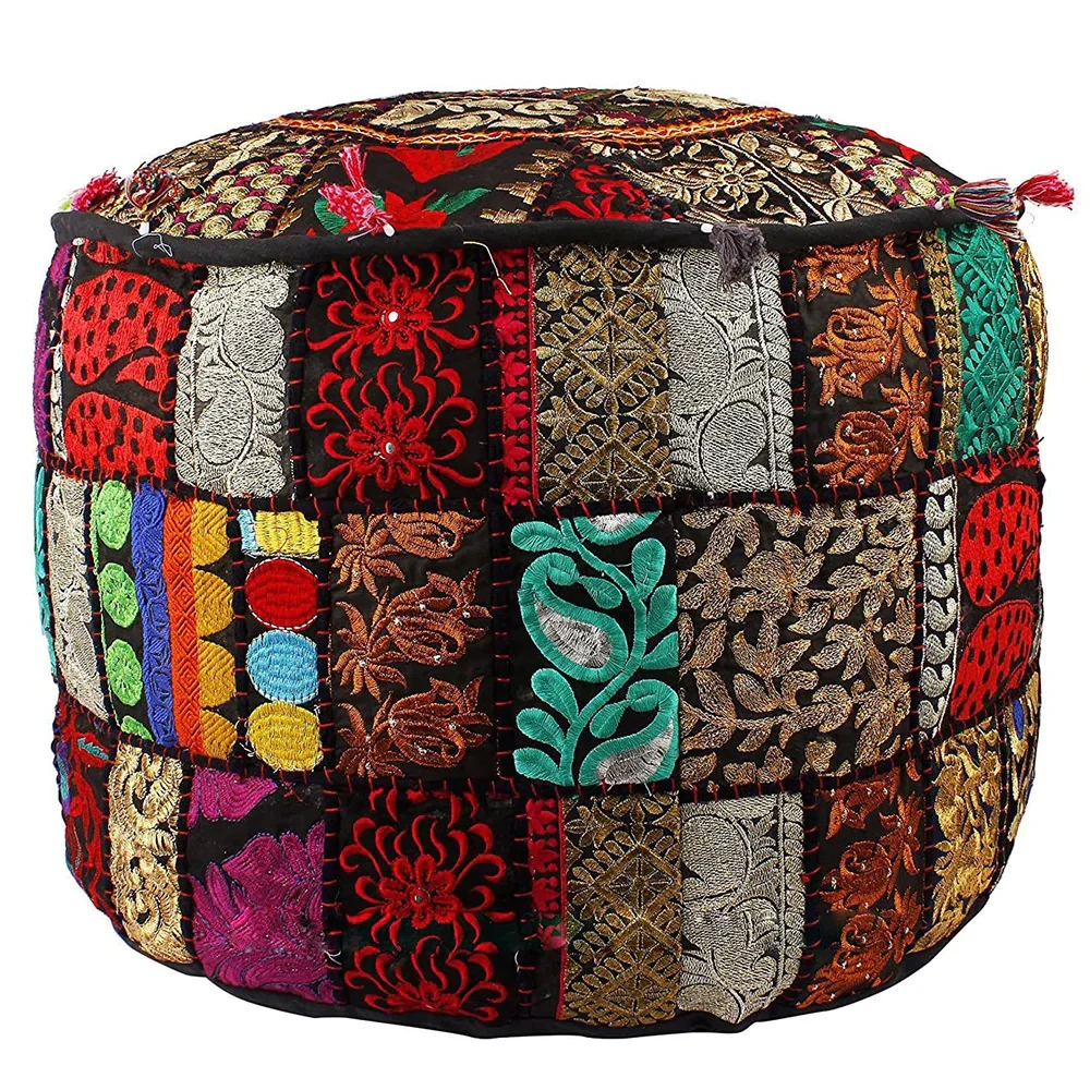 100 % Cotton Fabric Pouf Ottoman cover pouf footstool for Home and Living Room Decorative from Indian Supplier