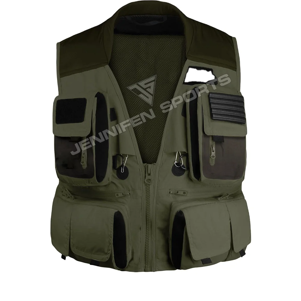 Outdoor Tactical Men Hunting Vest Shell Material Cotton/Polyester  Fabric Zipper Closing Front Multi Pockets Inside Mesh Fabric