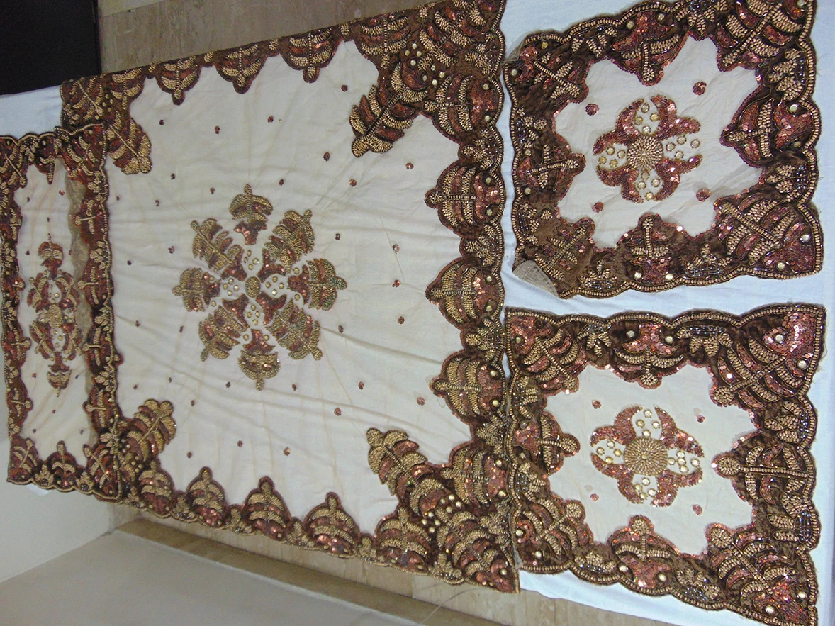 Handmade Hand zari embroidery handicraft table cover square silk hand embroidery Indian Wholesale Lot of table cover