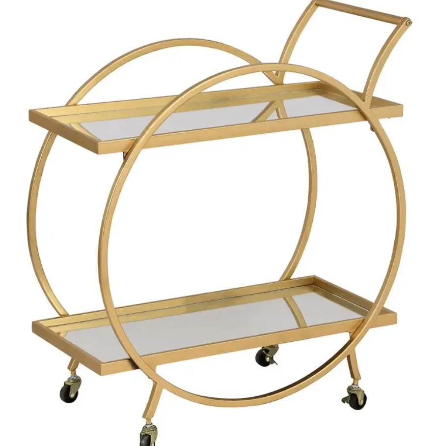 Custom Modern Folding Bar Carts Rolling Gold Luxury Metal Drinks Foods Wine Trolley for Hotel Home Dining Room Low Price