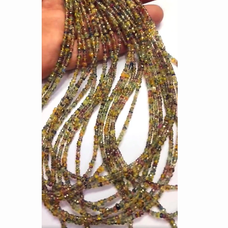 13 Strands of Natural Yellow Green sapphire 3-4mm Rondelle facet beads 642 ct lot Iroc Sales 16-18 inch length beads US$288