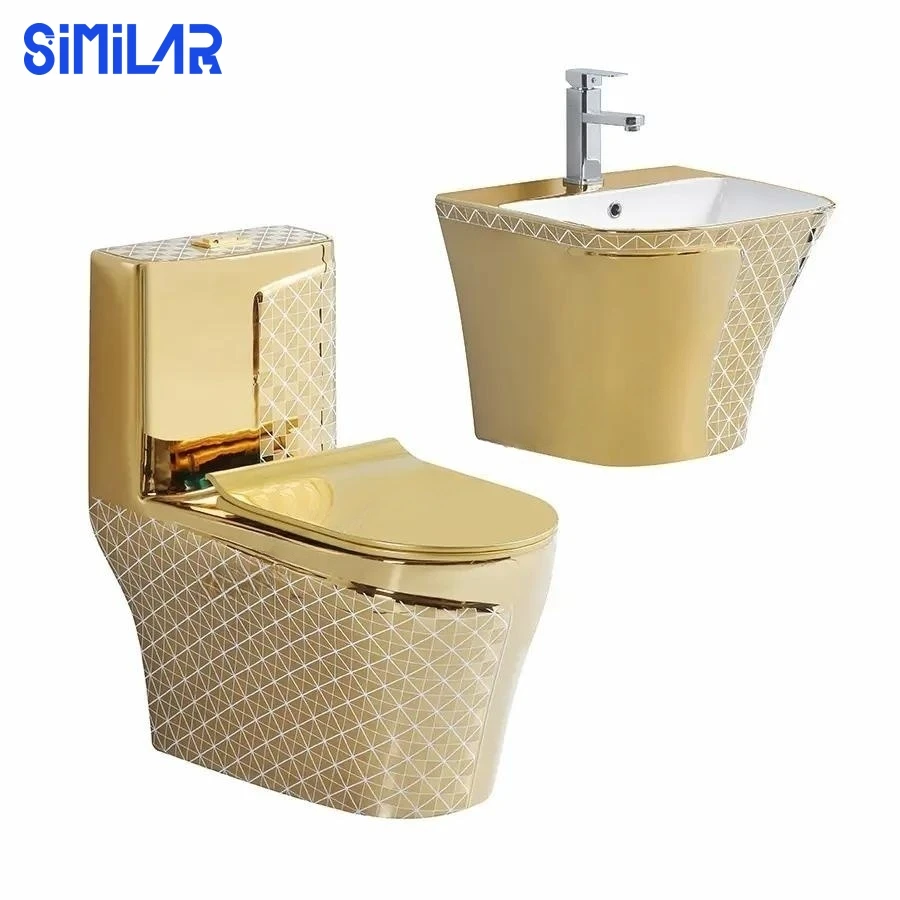 SIMILAR Royal Bathroom One Piece Plating Golden Ceramic Toilet