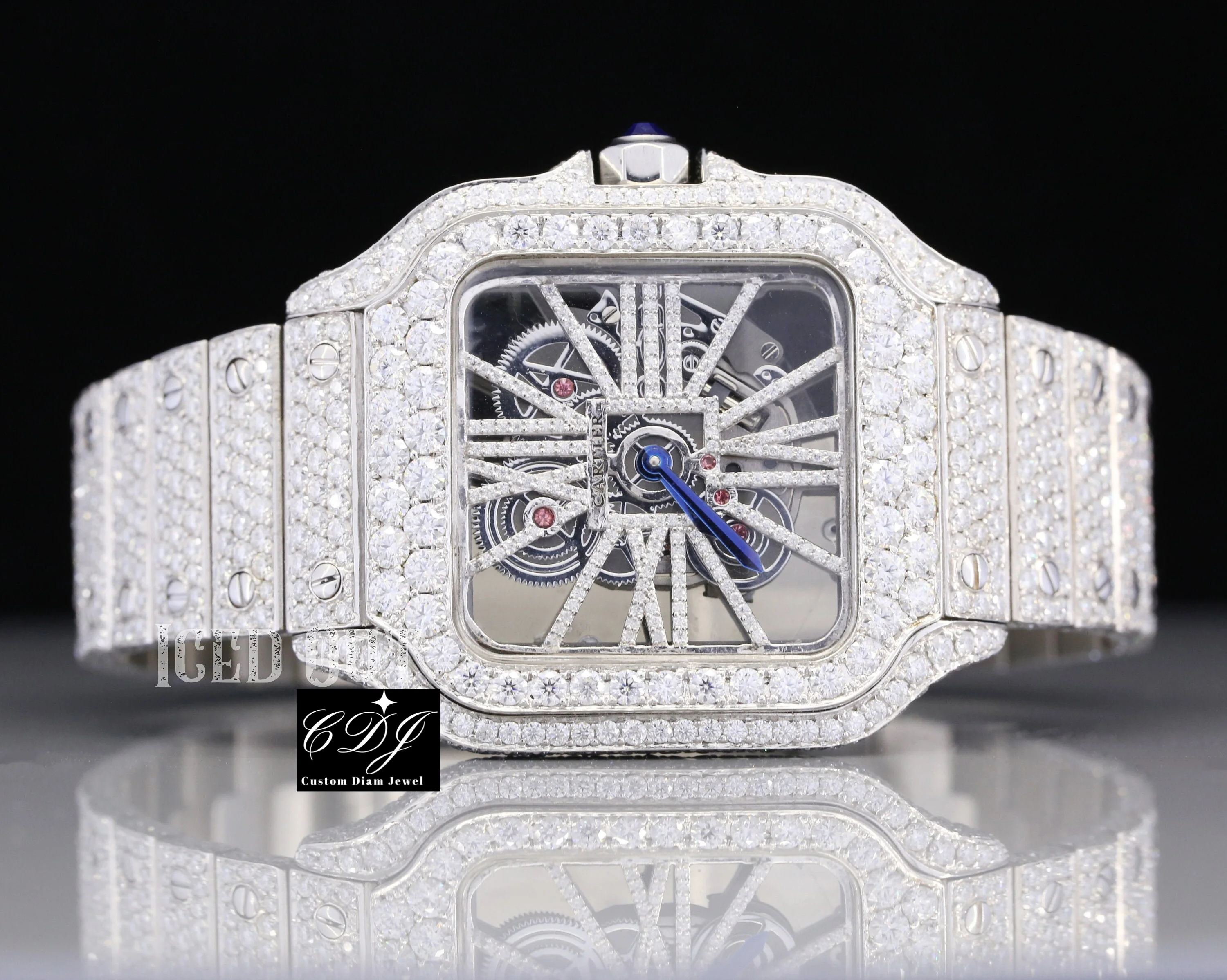 Luxury Men Hiphop Style Stainless Steel Iced Out Square Natural Diamond Dial Quartz Watch for Men Automatic Dial Watches