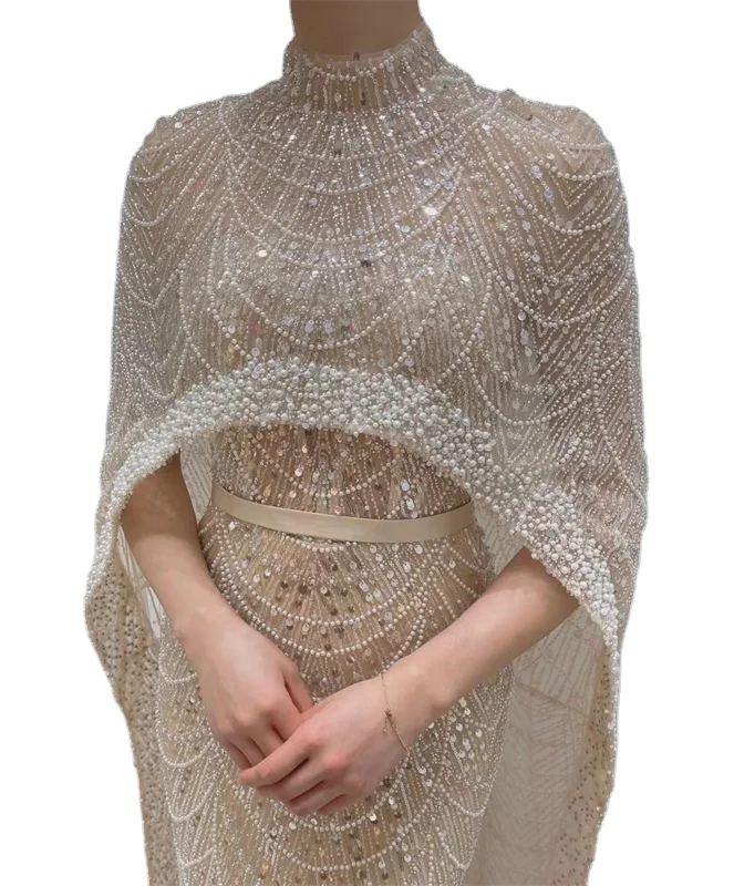 French new heavy industry double beaded embroidery +3/7mm sequin embroidery high-end wedding dress evening gown female skirt bea