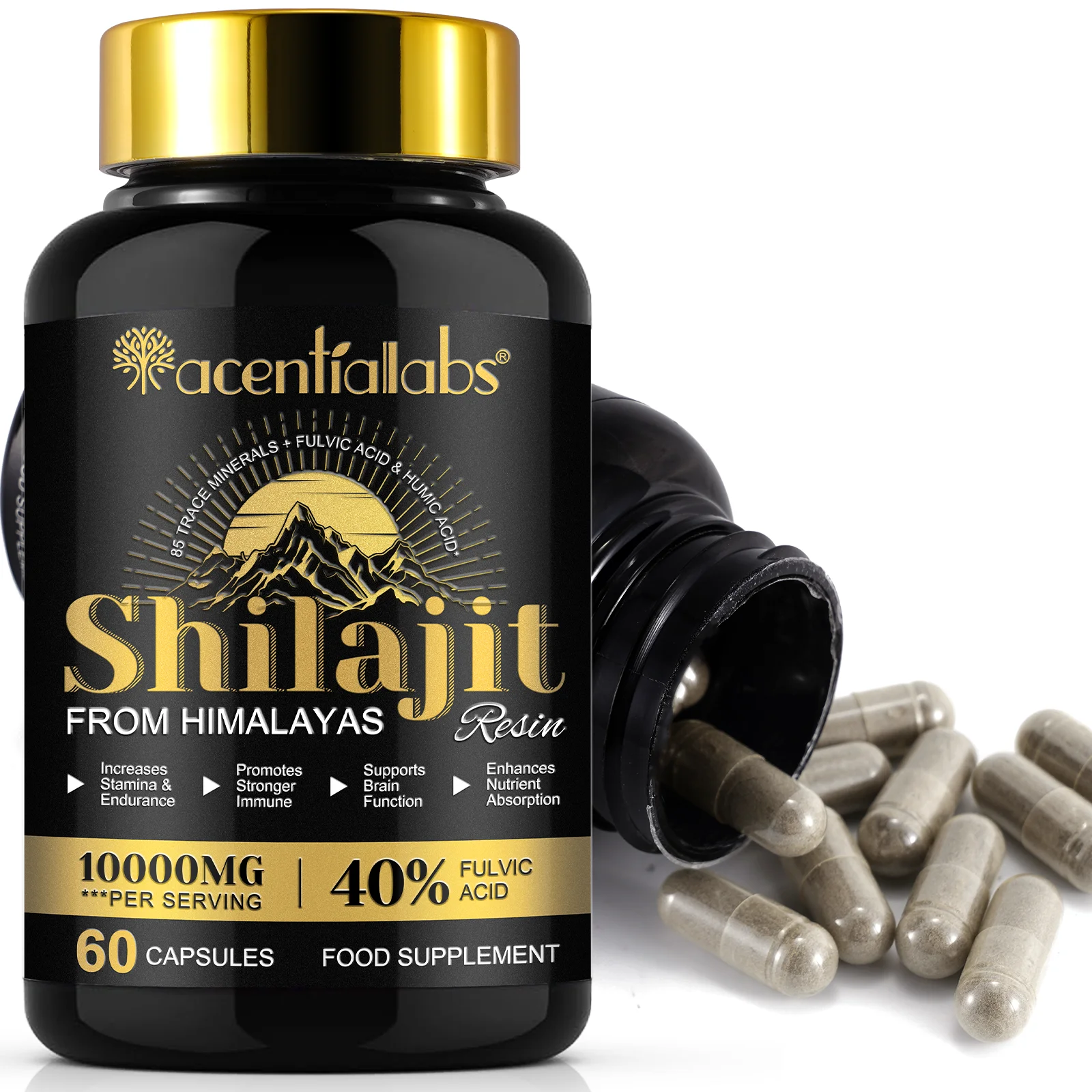 10000Mg Maximum Potency Organic Capsules 60 Count Promotes Stronger Immune Food Supplement Pure Himalayan Shilajit Capsules