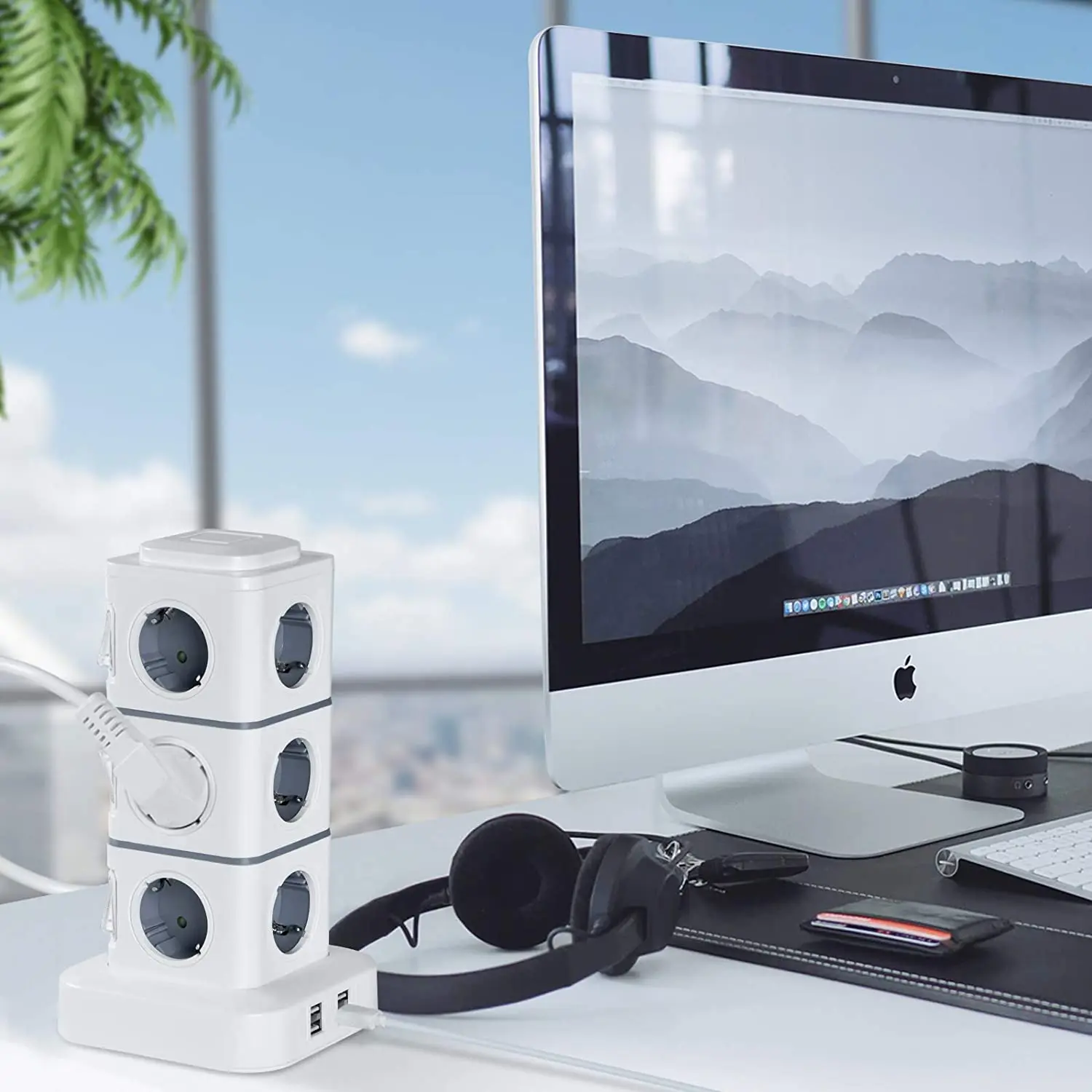 OEM EU Standard Cube Power Strip with USB Ports type C CE Outlet Sockets with 1.5M Extension Cord electrical switch power ball