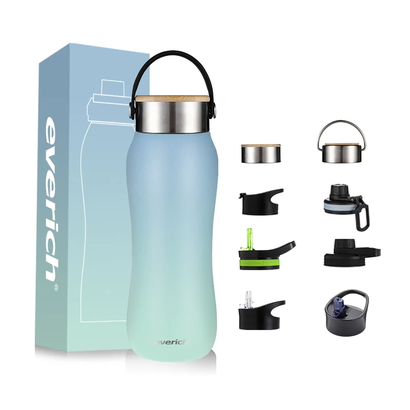 everich top seller double wall stainless steel water bottle with bamboo lid customization color