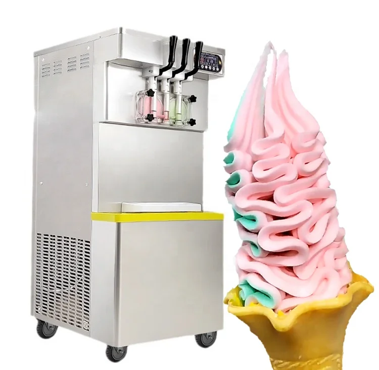 Multifunction 2.5 KW 40-60 L/H 3 Mixed Flavors Cone Ice Cream Maker For Resorts Burger Shops Fried Chicken Shops