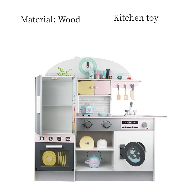 Wooden Refrigerator Children House Set Cooking Experience Girls Boys Kitchen Toys For Kids