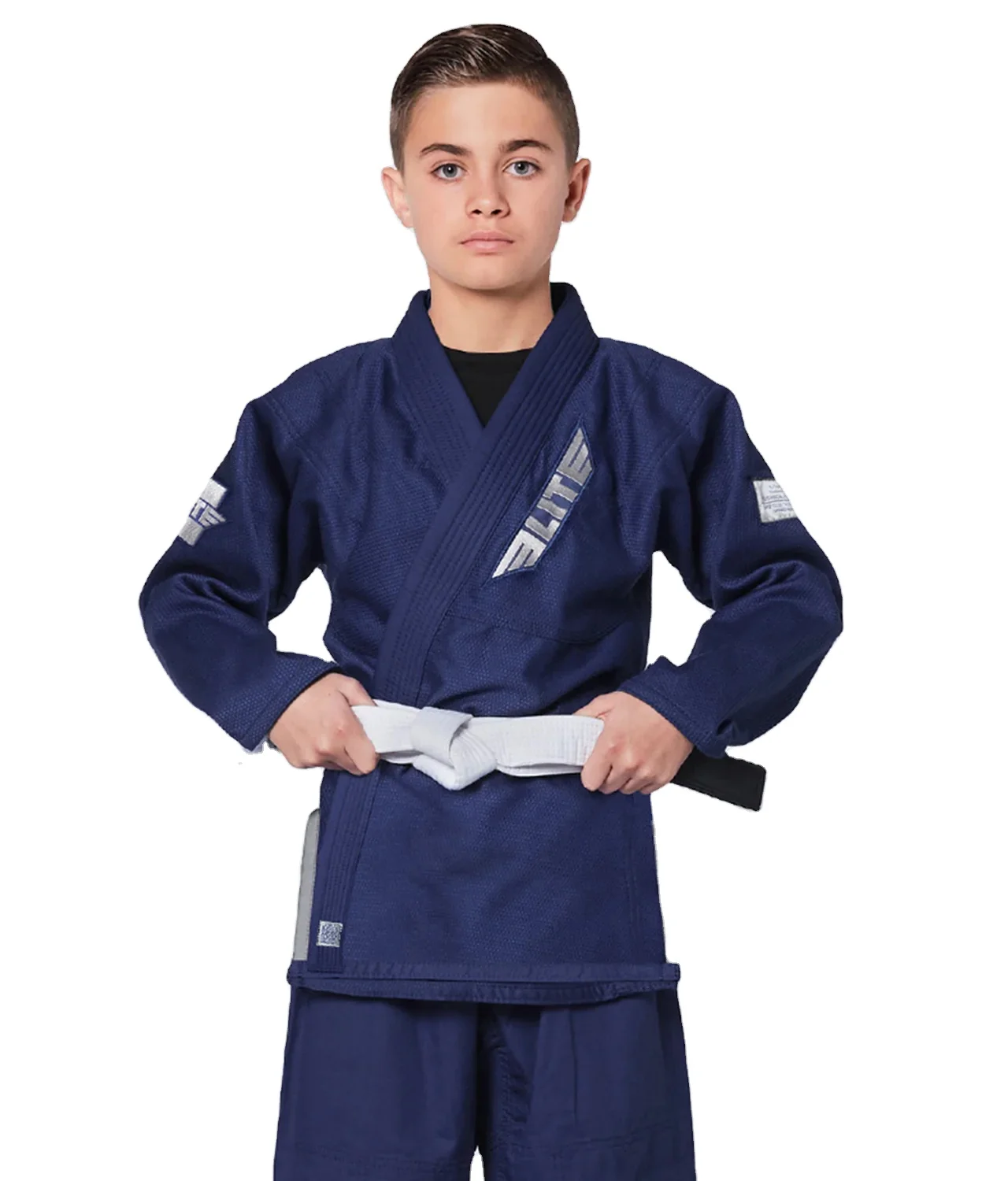 Модная детская каратэ Bjj Gis с логотипом на заказ бразильское ядро темно-синее джиу джитсу 100% хлопчатобумажная ткань жемчугом 450 GSM для детей