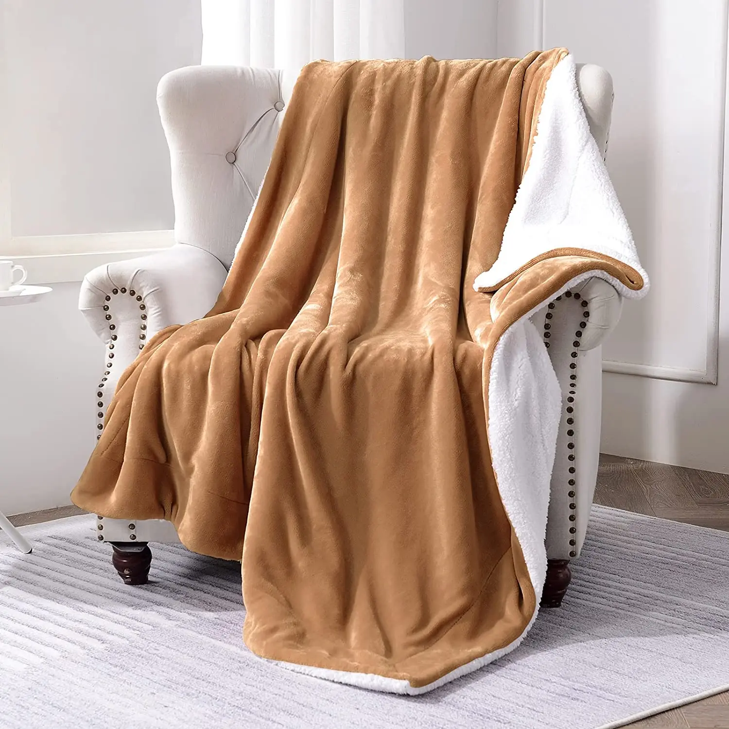 Premium Double Layer Flannel Fleece Bed Throw Cozy Warm Sherpa Blanket For Winter