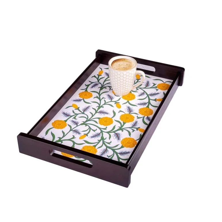 Breakfast Serving Tray For Best Quality Food Snacks Serving Tray Durable Quality Marble Tray Rectangular Golden Finishing