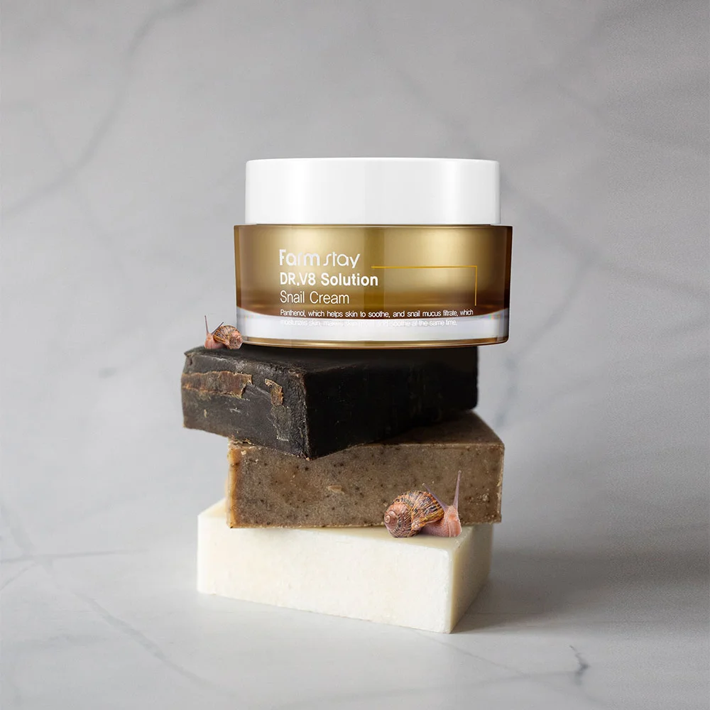 FARMSTAY DR-V8 SOLUTION SNAIL CREAM - made in Korean Cosmetic - Anti-Wrinkle, Anti-Aging, Whitening, Moisturizing intensive