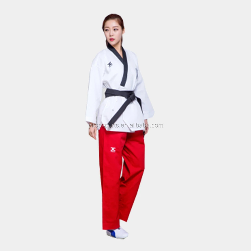 Dobok униформа для тхэквондо дешевая черная красная китайская Ультралегкая ткань мужчин детей wtf белая
