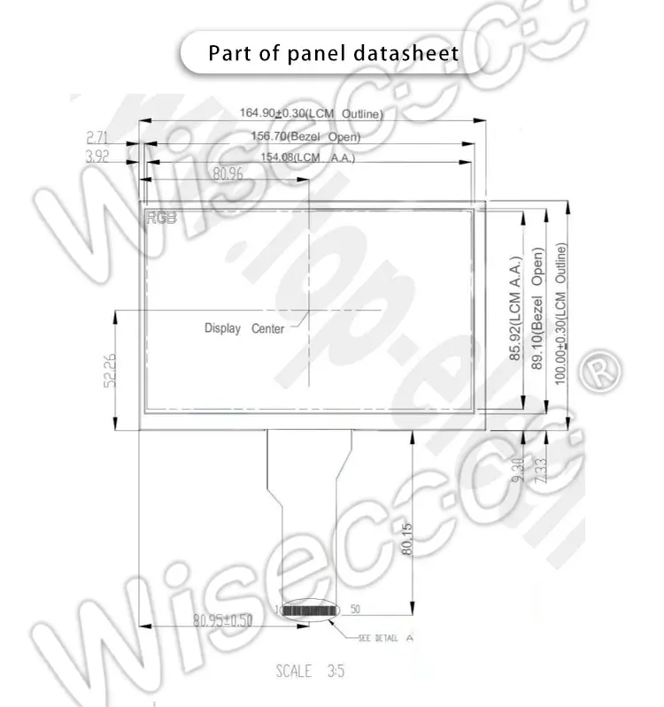 Wisecoco 7 Inch Industrial Grade Tft Lcd Panel Solution LVDS 40Pins Interface I2c Touch 1024*600 Lcd Screen Display
