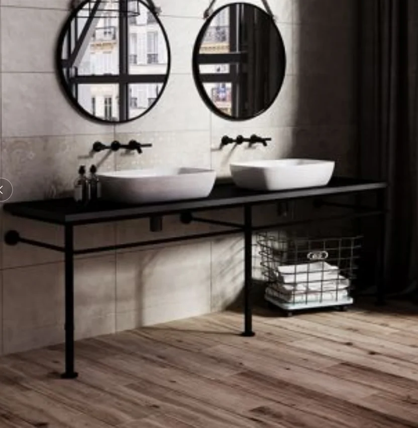 Black iron wash stand vanity unit with premium quality ceramic long-lasting durable bathroom basin hard wearing white glaze