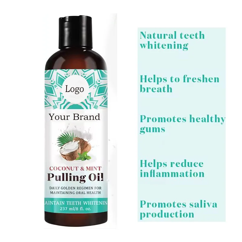Coconut and Mint Oil Oral Mouth Care Alcohol Free Mouthwash Customizable Packaging Oil Pulling for Healthy Teeth & Fresh Breath