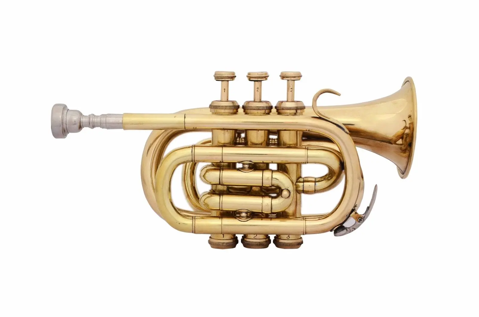 BRASS LOOK  flat POCKET TRUMPET+FREE HARD CASE + MOUTHPIECE