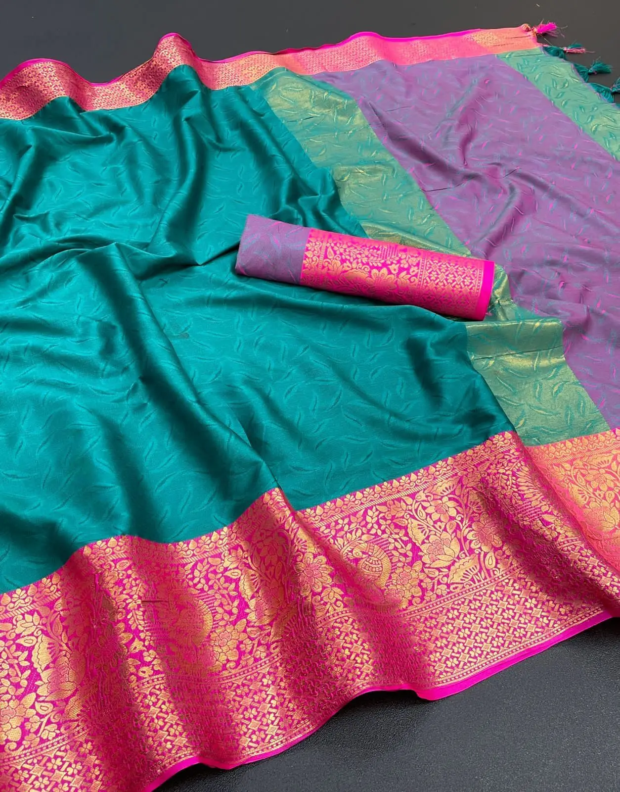 Pure cotton silk saree with running blouse and weaving work on border