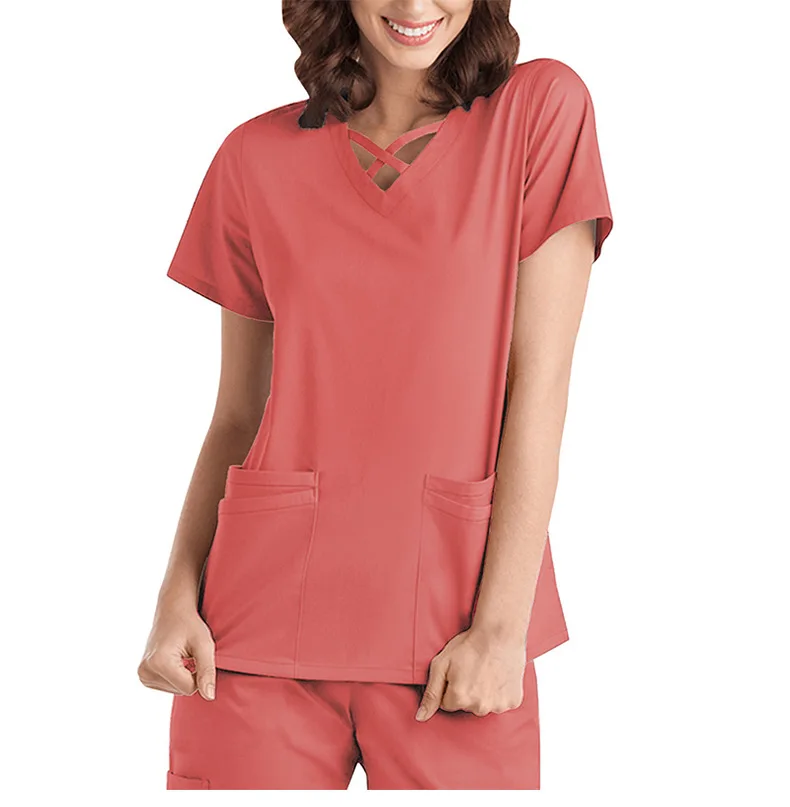 Fashion custom Anti Wrinkle Waterproof Doctor Nurse tops stretch Round-Neck Inner scrubs T shirts for hospital