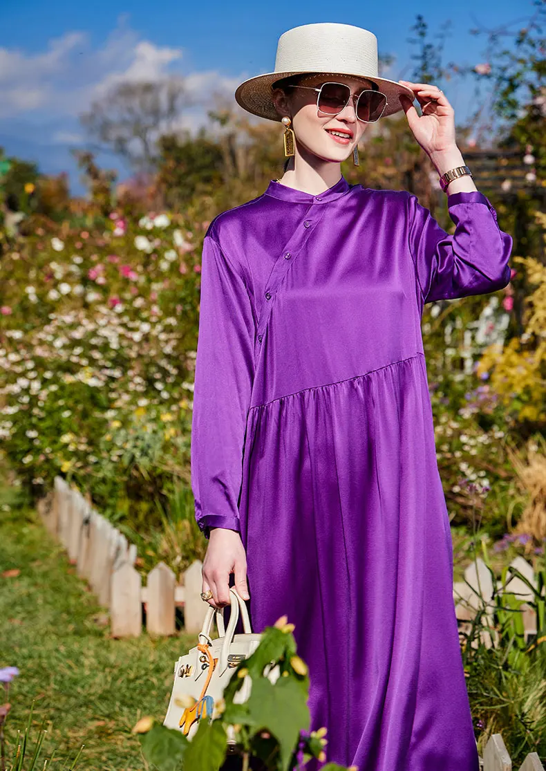 Wholesale Best Seller Design By Italy Latest Autumn Collection Solid Purple Beauty Dress For Women